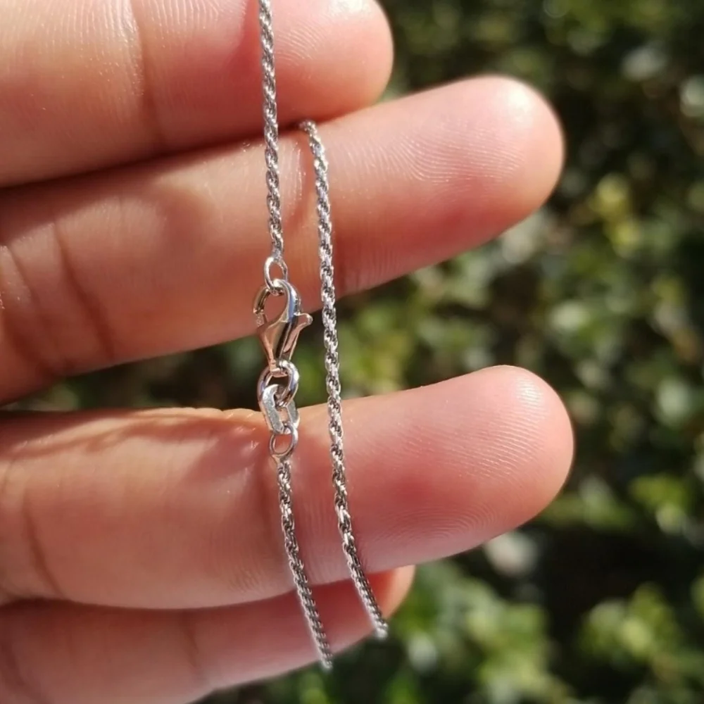Sterling Silver 925 Rhodium finish Rope 025 Chain 1mm 16